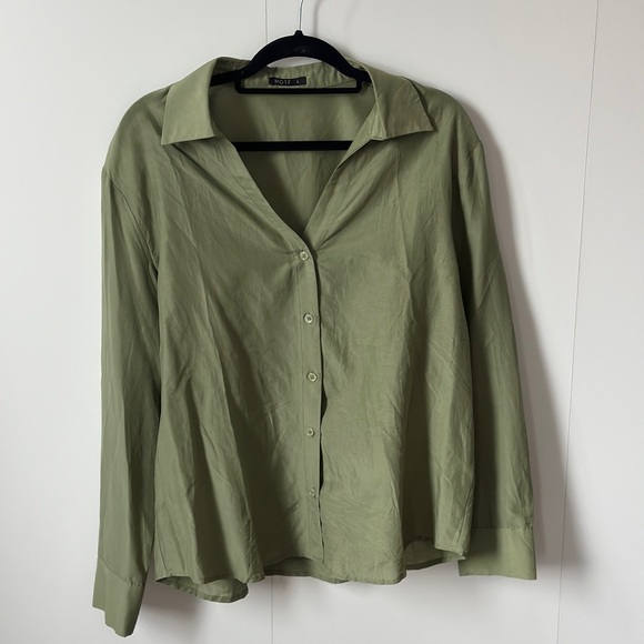 Olive Green Button-Up Blouse (Cotton & Silk) - Picture 1 of 1